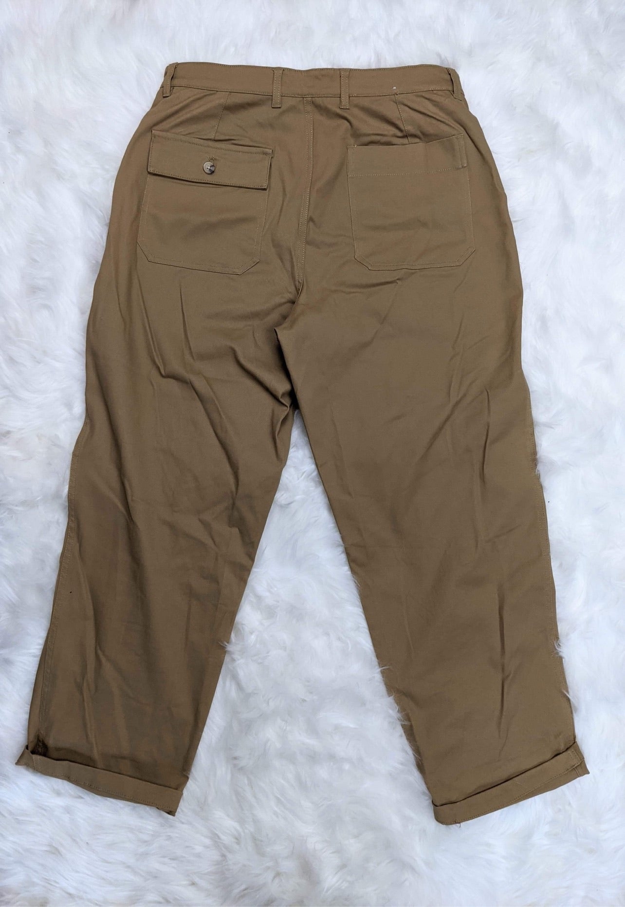 wide leg 1940s style mens pants fatigue style front patch pockets khaki colour