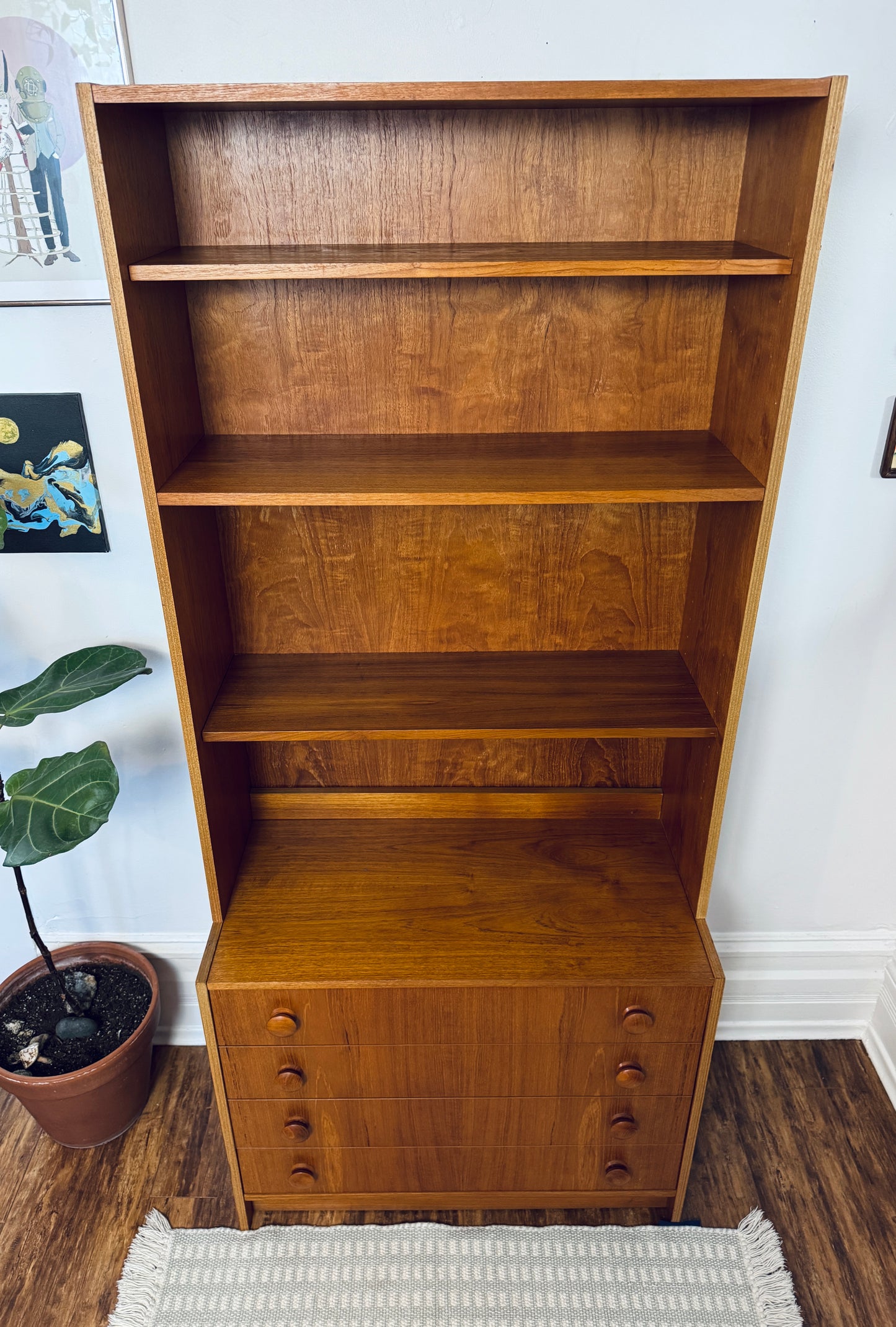 Vintage Teak Bookshelf w/ 4 Drawers